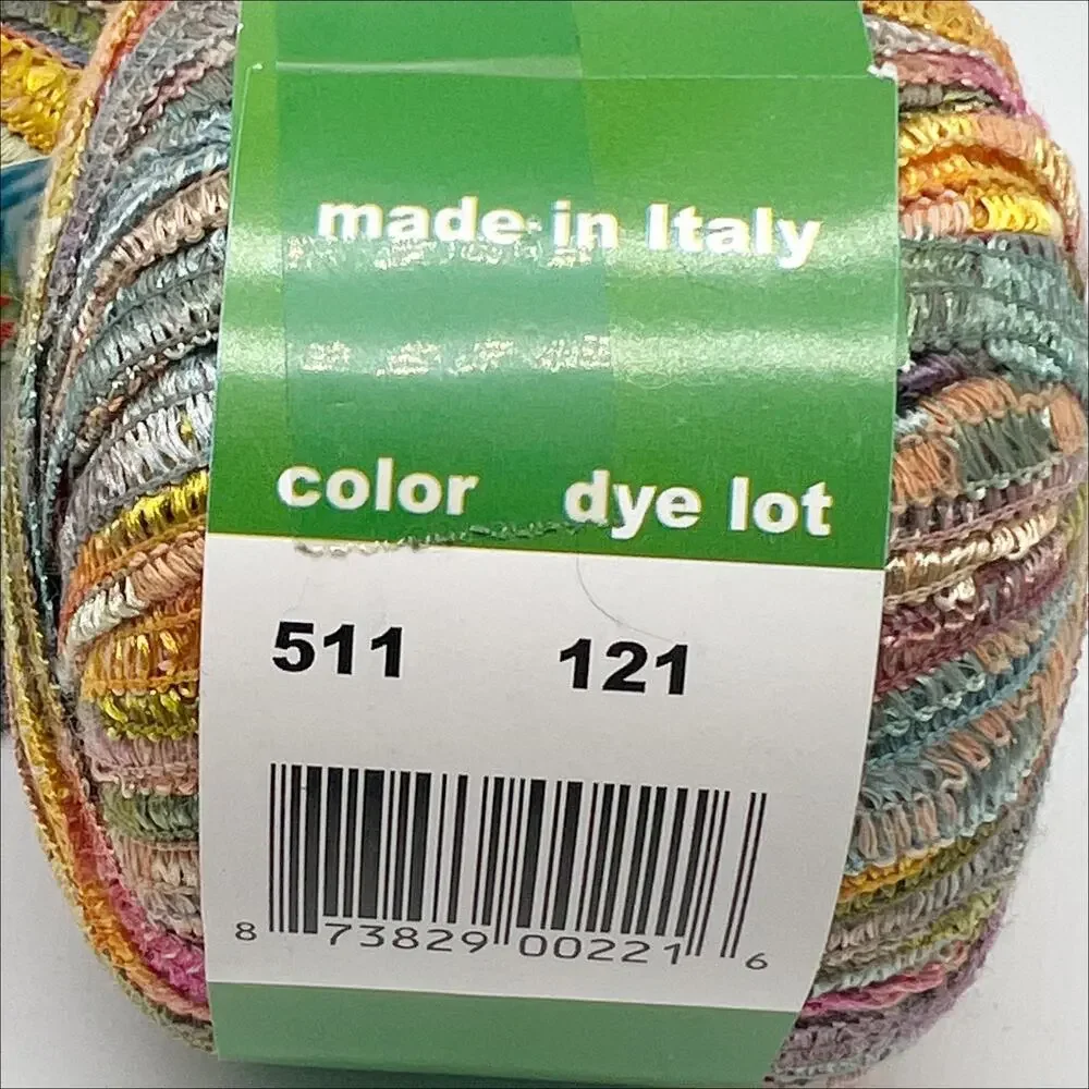 Lot of 2 Balls of Macao Ribbon Yarn Multicolor #511 Made in Italy Nylon Cotton